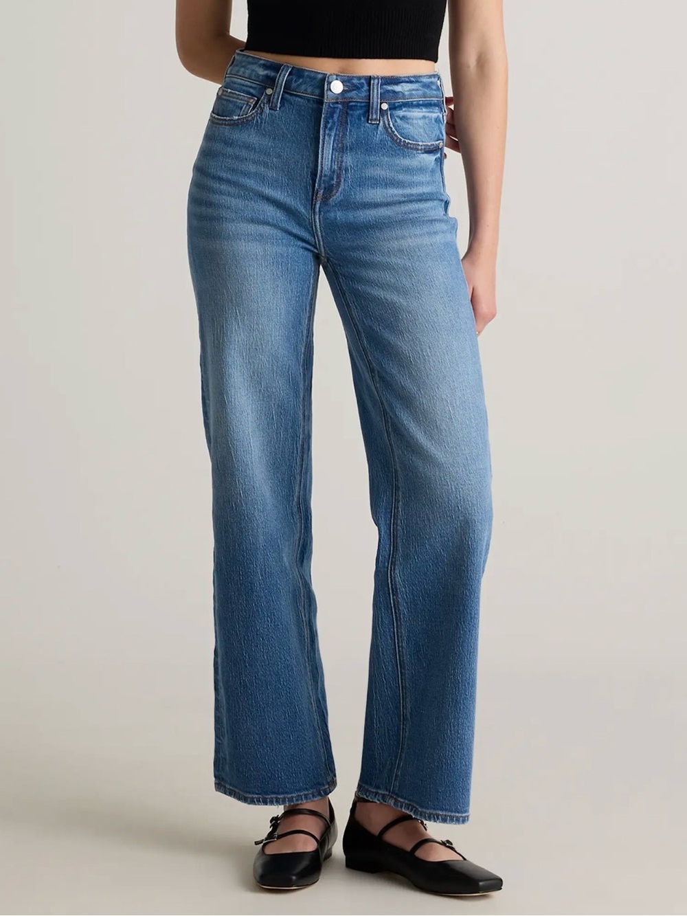 NWT Quince Bella Stretch Relaxed Straight Jeans 28 Regular Atlantic Blue